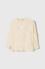 Dětské bavlněné tričko s dlouhým rukávem Calvin Klein Jeans béžová barva, s potiskem