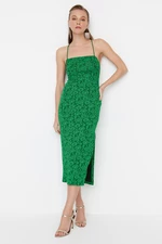 Trendyol zeleno-viacfarebné pletené textúrované elegantné večerné šaty