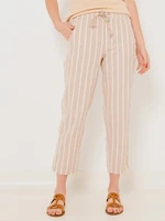 White Beige trimmed linen trousers CAMAIEU - Ladies