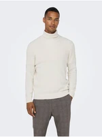 Cream men's ribbed turtleneck ONLY & SONS Al - Men's