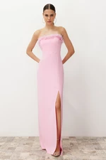 Trendyol Light Pink Fitted Weave O-Neck Evening Evening Dress