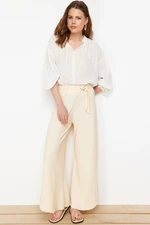 Trendyol Mink Short Wide Leg Flexible Trousers with Side Slits