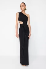 Trendyol X Zeynep Tosun Black Cut Out and Accessory Detailed Long Evening Dress & Graduation Dress