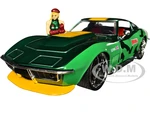 1969 Chevrolet Corvette Stingray ZL1 Green Metallic with Yellow Stripes and Cammy Diecast Figure "Street Fighter" Video Game "Anime Hollywood Rides"