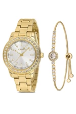 Polo Air Single Row Luxury Stone Women's Wristwatch Elegant Waterway Zircon Stone Bracelet Combination Gold Color