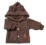 Dětský elegantní pletený svetřík s knoflíčky a kapucí s oušky Baby Nellys, hnědý, vel. 62 (2-3m)