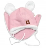 Baby Nellys Pletená zimní čepice s kožíškem a šátkem Star, růžová, vel. 56-62 (0-3m)