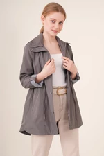 Bigdart 10322 Trench Coat with Pleated Waist - Gray
