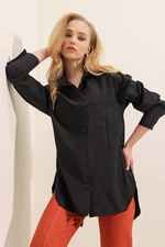 Bigdart 3952 Buttoned Back Boyfriend Shirt - Black