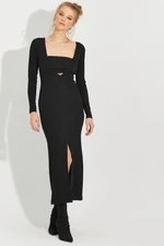 Cool & Sexy Women's Black Bustier Slit Camisole Midi Dress