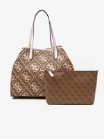 Brown Ladies Patterned Handbag 2in1 Guess Vikky Tote - Women