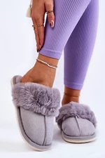 Women's insulated slippers with fur Grey Franco