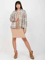 Dark beige plaid plaid shirt with longer back