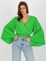 Light green formal blouse with pleats