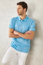 ALTINYILDIZ CLASSICS Men's Shrink-Resistant Cotton Fabric Regular Fit Comfortable Cut Blue Polo Collar T-Shirt with Pockets