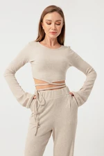 Lafaba Women's Beige Tie Detailed Knitted Crop