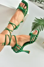 Fox Shoes Women's Green Thin Heeled Ankle Lace-Up Shoes