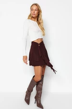 Trendyol Brown Frill Detailed Ruffles Mini Knitted Skirt