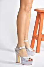 Fox Shoes Silver Satin Fabric Platform Heels, Women's Evening Dress Shoes