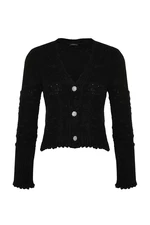 Trendyol Black Soft Textured Knitwear Cardigan with Openwork/Perforations