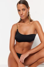 Trendyol Black One-Shoulder Chain Accessory Bikini Top