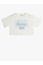 Koton Oversized Crop T-Shirt with Short Sleeves, Crew Neck Printed