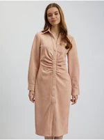 Orsay Světle růžové dámské pouzdrové šaty v semišové úpravě - Dámské