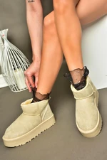 Fox Shoes R612033402 Women's Beige Suede Ankle Boots with a pile inner thick soled ankles