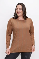 By Saygı Stone Stripe Pattern Long Sleeves Plus Size Lycra Viscose Blouse Cinnamon