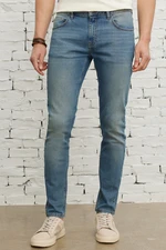 AC&Co / Altınyıldız Classics Men's Petrol Blue Extra Slim Fit Slim Fit Riss Cotton Flexible Denim Jeans.