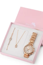 Polo Air Women's Wristwatch Zircon Stone Baguette Necklace Bracelet Special Combination Set Copper Color