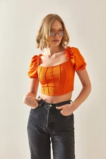XHAN Orange Square Collar Watermelon Sleeve Blouse
