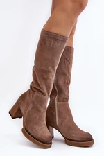 Women's suede boots with high heels above the knee, brown Lemar Ceraxa Women's suede boots with high heels above the knee, brown Lemar Ceraxa