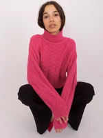 Dark pink women's sweater with handbags and turtleneck