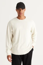 AC&Co / Altınyıldız Classics Men's Beige Loose Fit Fleece Inside 3 Thread Crew Neck Jacquard Sweatshirt