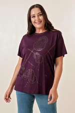 By Saygı Plus Size Blouse with Stone Print And Foil Short Sleeves On The Front