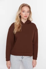 Trendyol Brown Regular/Normal Fit Basic Hooded Fleece Inner Knitted Sweatshirt