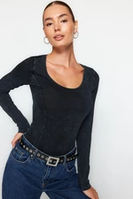 Trendyol Anthracite Anthracite/Faded Effect Cotton Long Sleeves Flexible Knitted Snaps with Snap Buttons Body