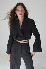 Trendyol Black Crop Lined Double Breasted Closure Woven Blazer Jacket