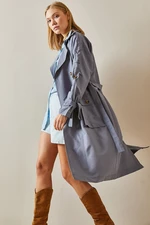 XHAN Indigo Double Breasted Collar Trench Coat With Pocket 4KXK4-47588-27