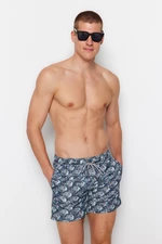 Trendyol Blue Men's Fish Printed Standard Size Swimwear with Shorts