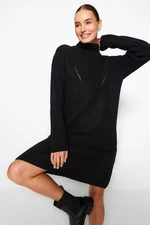 Trendyol Black Mini Knitwear Standing Collar Dress