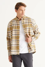AC&Co / Altınyıldız Classics Men's Yellow Beige Oversize Loose Cut Button Collar Plaid Patterned Lumberjack Winter Shirt Jacket