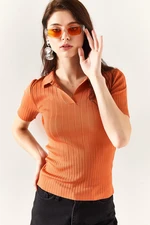 Olalook Women's Onion Skin Polo Neck Corduroy Knitwear Blouse