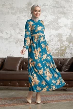 InStyle Elfina Floral Hijab Dress with Straw Belt - Indigo