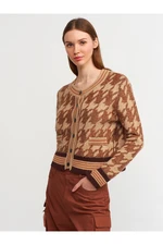 Dilvin 60179 Crew Collar Tricot Cardigan with Ornamental Pocket-dark Beige.