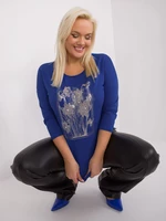 Women's cobalt blouse plus size with appliqués