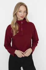 Trendyol Claret Red Thessaloniki/Knit Look, Zippered Collar Regular/Regular Knitted Sweatshirt