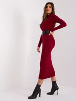 Burgundy fitted dress with long sleeves