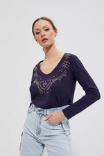 Cotton blouse with rhinestones Moodo - dark blue